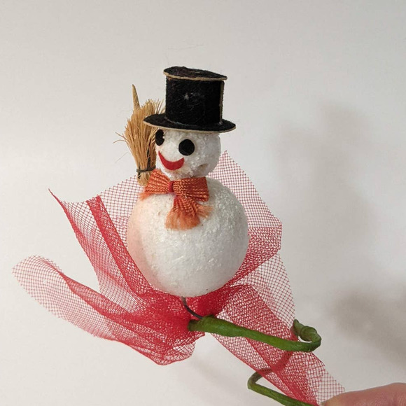 Vintage Mid-Century Snowman Christmas Millinery Pick, Crafting Decorating Floral - Picture 3 of 10